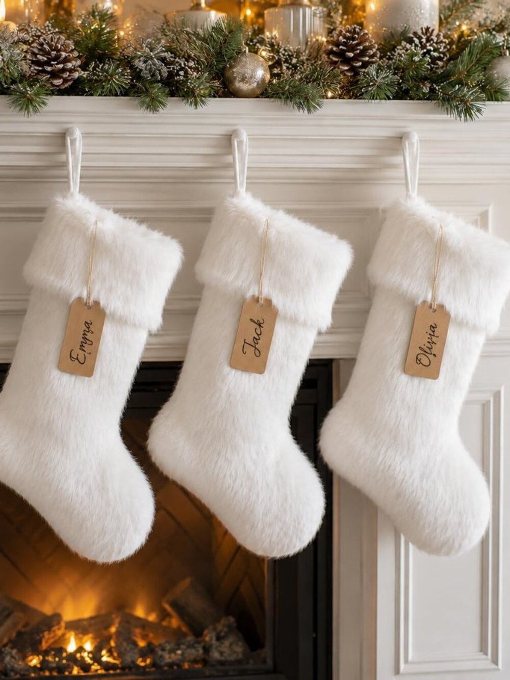 3 Pack 18 Inch Snowy White Christmas Stockings Faux Fur Xmas Christmas Stockings